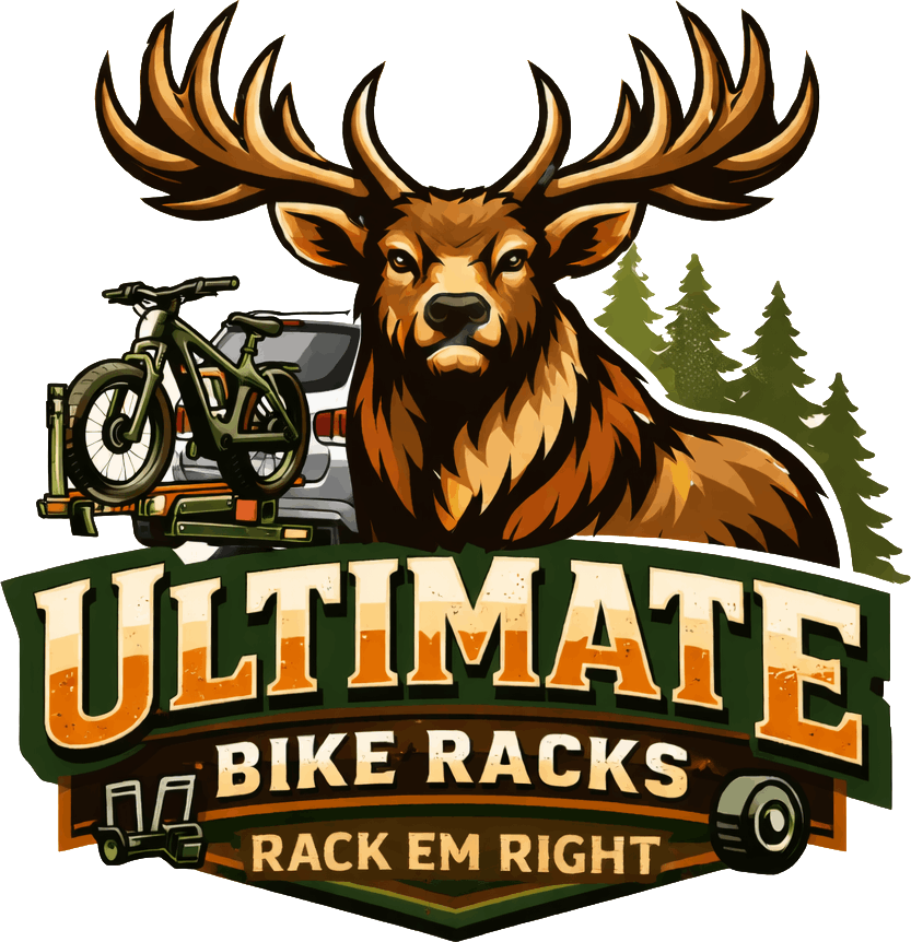 Logo featuring a majestic elk and a bicycle, symbolizing ultimate bike racks.